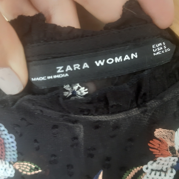 Zara Women Embroidered Dotted mesh Dress - Picture 11 of 13